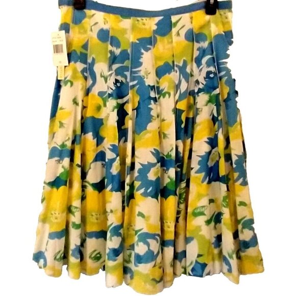 Focus Lifestyle Midi Skirt Blue Yellow Floral Lined Cotton - Size 12 NWT - Picture 6 of 8